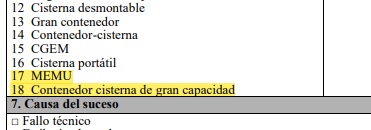 Apartado 6 ‘Mercancías peligrosas implicadas’ del modelo de informe de ADR